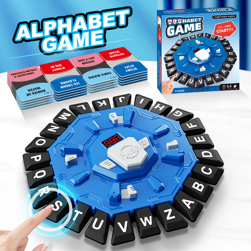 Board Game - 24-Letter Press Game - Fun and Fast Puzzle Game - Includes Two Modes - Covers 220 Theme Categories - Suitable for boys and girls aged 3 and up (2-8 players) - Word Game for Kids and Adults, Christmas and Birthday Gift - Blue - Image 1