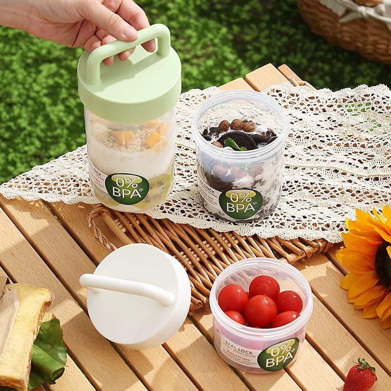 Yogurt Cup To Go Portable Salad Cup with Fork - Double-Walled Leak-Proof Yogurt, Fruit & Oatmeal Cup - Takeaway Breakfast Cup - Reusable Cheese Cup - Double-Walled - 920 ml - Image 2