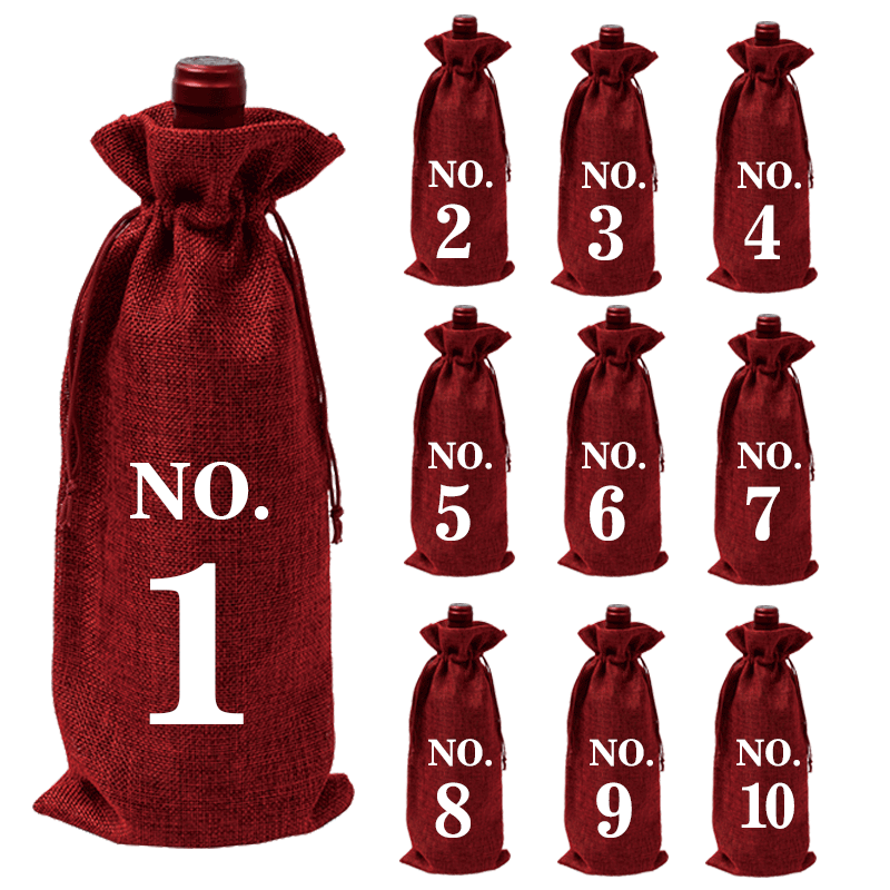 Linen wine bags - jute wine bags - blind tasting - drawstring bags - wine bottle protectors - 10 pieces - red - Image 1