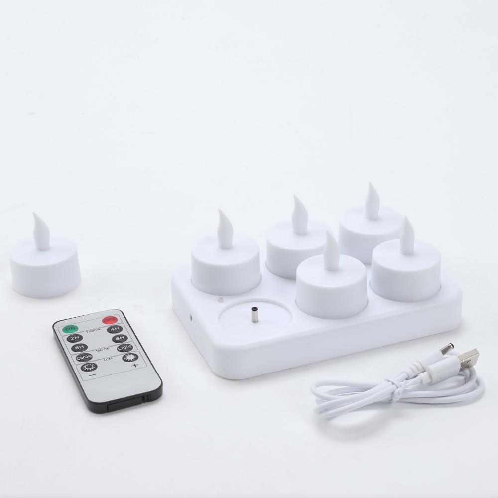 Rechargeable LED Candles with - Electronic Candle - Plastic Tea Lamp - Halloween, Birthday, Valentine's Day Home Decor - Rechargeable - 6 Seats - White - Image 1