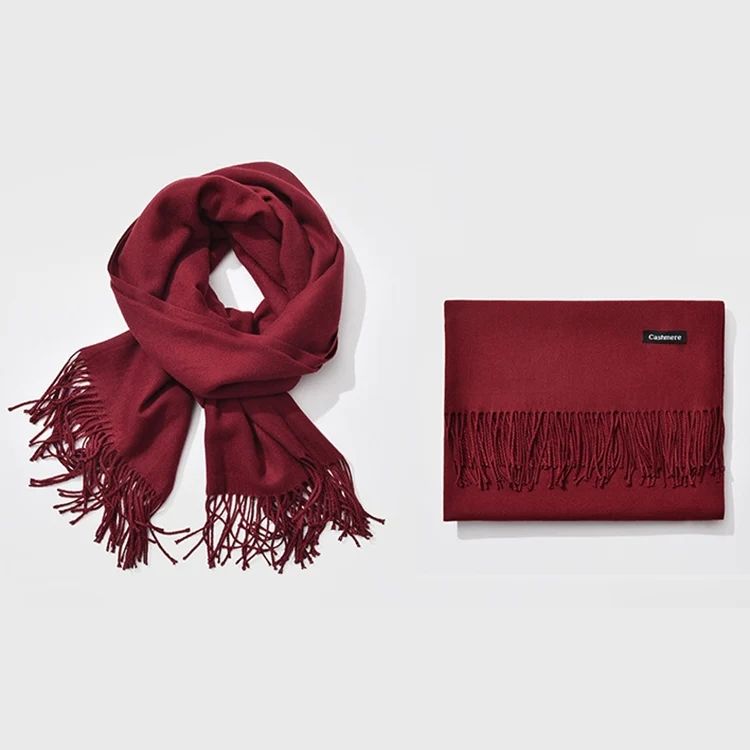 Viscose Burgundy Red Wine Shawl Scarf for Women, Oversized Soft Lightweight 70x200 cm Wrap with Tassel, Perfect Winter Claret Scarf - Image 1