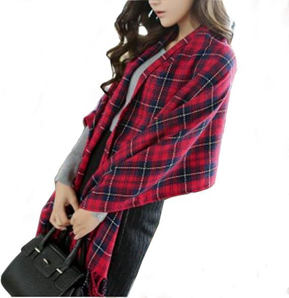 Plaid Blanket Scarf for Women, Winter Warm Tartan Wrap 200x65 cm with Fringe Tassel, Cashmere-Like Soft Plaid Design - Image 2