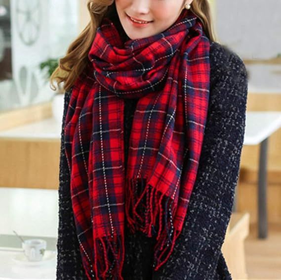 Plaid Blanket Scarf for Women, Winter Warm Tartan Wrap 200x65 cm with Fringe Tassel, Cashmere-Like Soft Plaid Design - Image 3