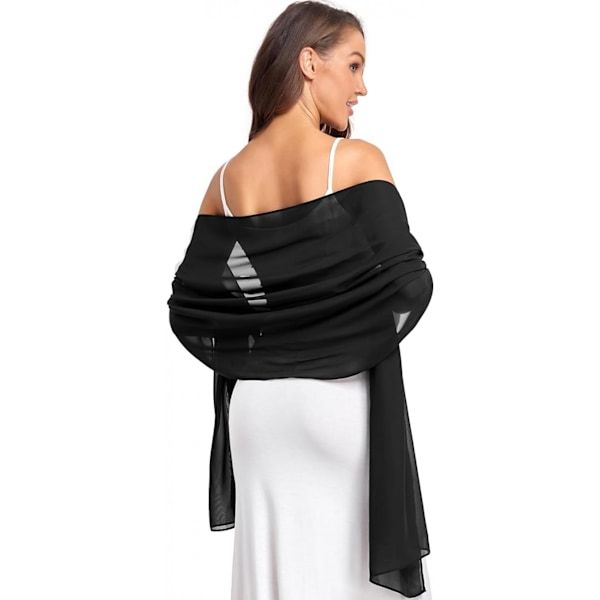 Soft Black Chiffon Shawl Wrap 190x45 cm for Wedding Evening Dress, Bridal Cape with Elegant Flowing Design, Lightweight Party Cover - Image 1