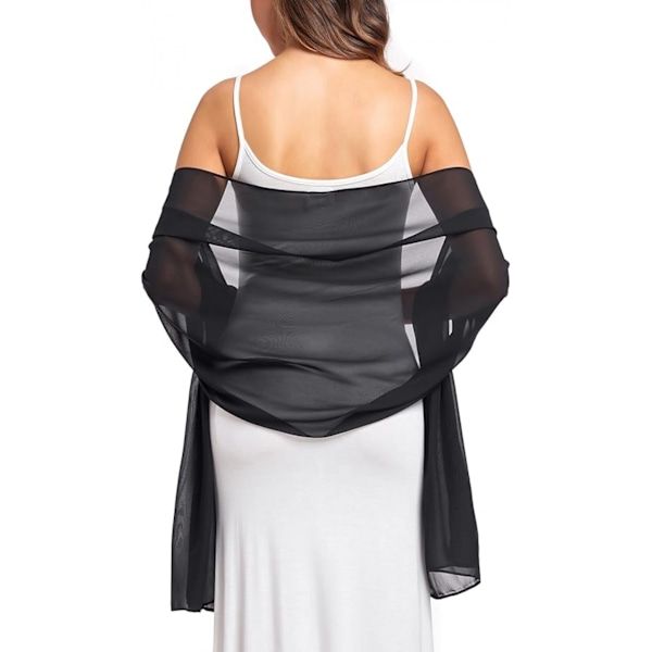 Soft Black Chiffon Shawl Wrap 190x45 cm for Wedding Evening Dress, Bridal Cape with Elegant Flowing Design, Lightweight Party Cover - Image 2