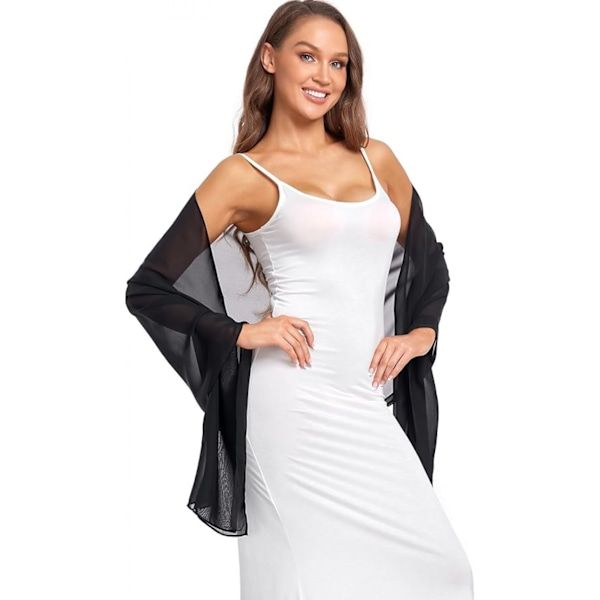 Soft Black Chiffon Shawl Wrap 190x45 cm for Wedding Evening Dress, Bridal Cape with Elegant Flowing Design, Lightweight Party Cover - Image 3