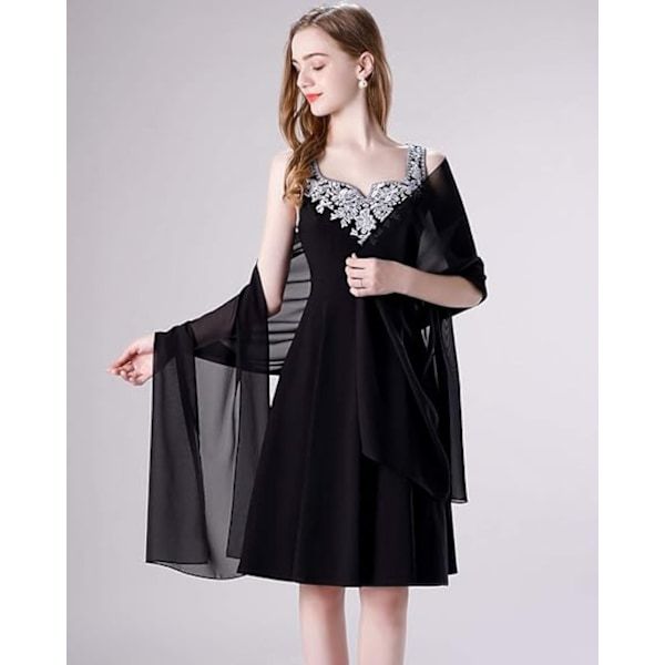 Soft Black Chiffon Shawl Wrap 190x45 cm for Wedding Evening Dress, Bridal Cape with Elegant Flowing Design, Lightweight Party Cover - Image 4