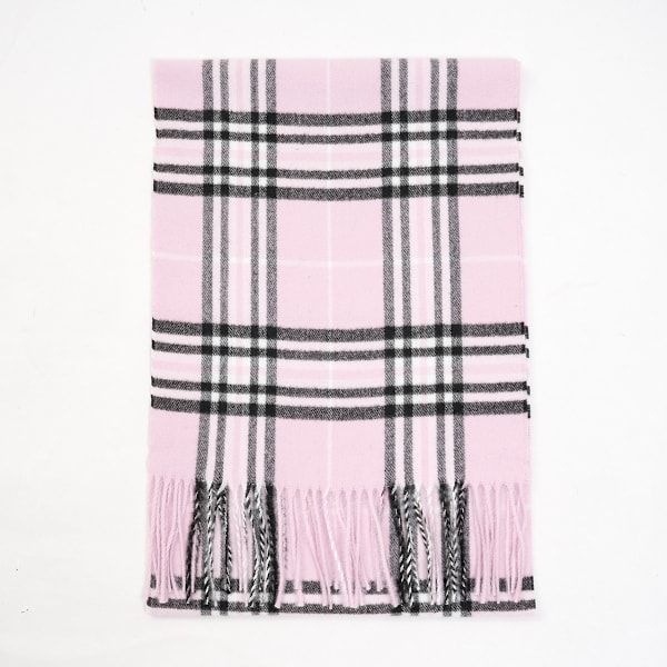 Light Pink Plaid Plum Feathers Super Soft Cashmere Feel Unisex Winter Scarf 180x30 cm, Breathable Checkered Print with Fringe for All Seasons - Image 2
