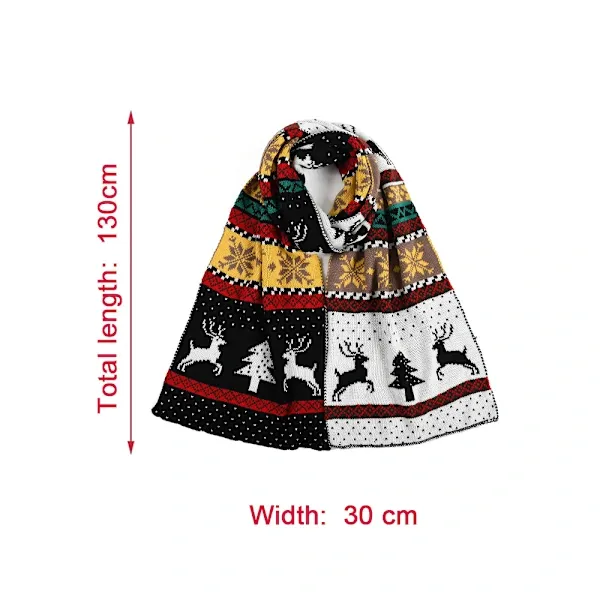 Black Winter Christmas Moose Pattern Knitted Long Thick Scarf with Snow Geometric Design, Reversible Warm Fair Isle Shawl for Men and Women - Image 2