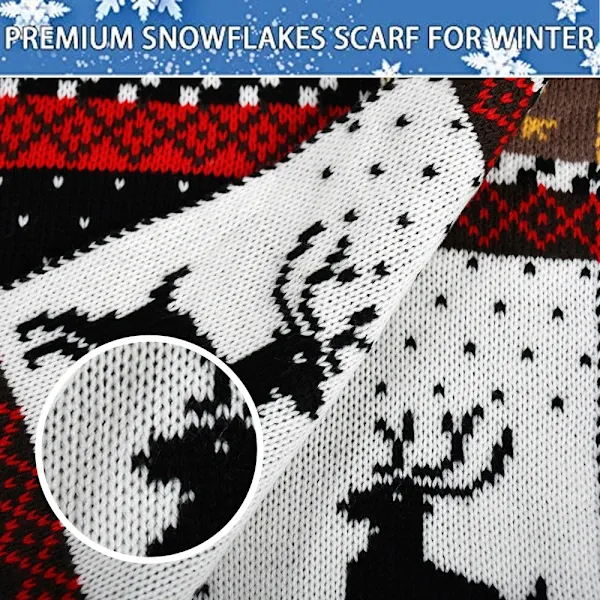 Black Winter Christmas Moose Pattern Knitted Long Thick Scarf with Snow Geometric Design, Reversible Warm Fair Isle Shawl for Men and Women - Image 3
