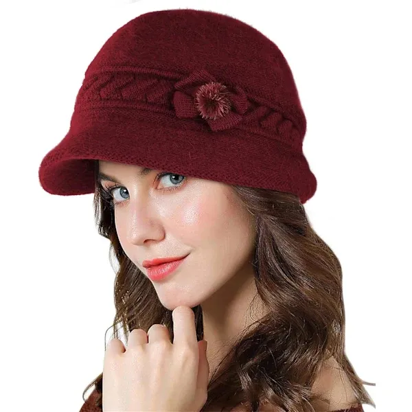 Women's Elegant Warm Knitted Cloche Hat in Hemp Color, One Size Fits Most 56-58 cm Stretchable, Multifunctional Winter Skating Snowboarding Beanie - Image 1