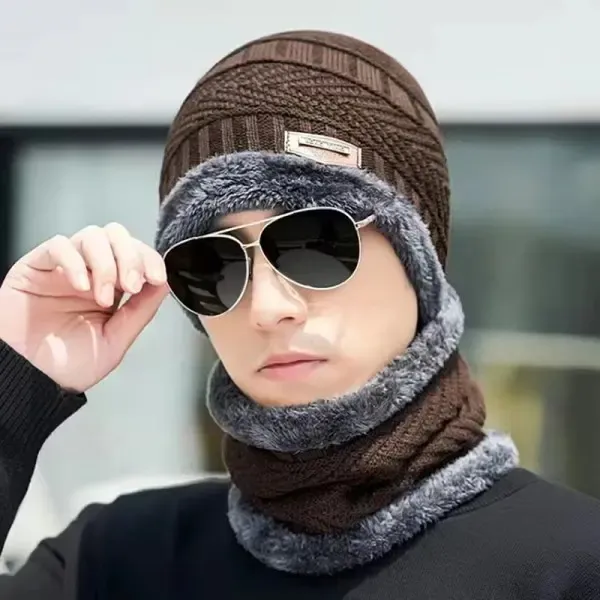 Winter Knitted Wool Ski Mask Neck Warmer Cap and Bib Set, 2-in-1 Cold Weather Accessory with Stretchy One Size Fits Most for Unisex Outdoor Sports - Image 1
