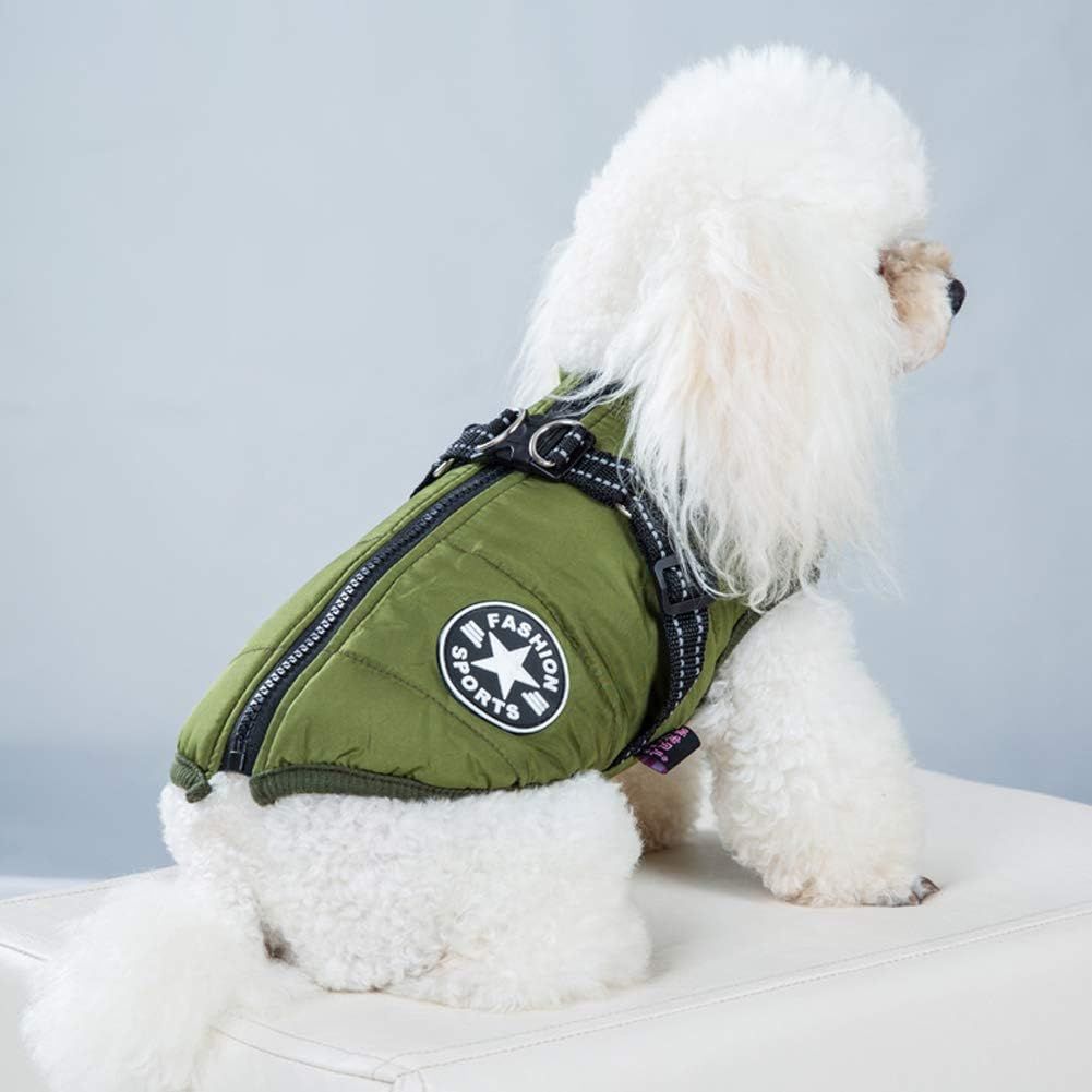 Army Green Winter Waterproof Dog Jacket with Harness, Comfortable Padded Puffer Vest for Small and Medium Breeds, Size M with Reflective Trim - Image 2