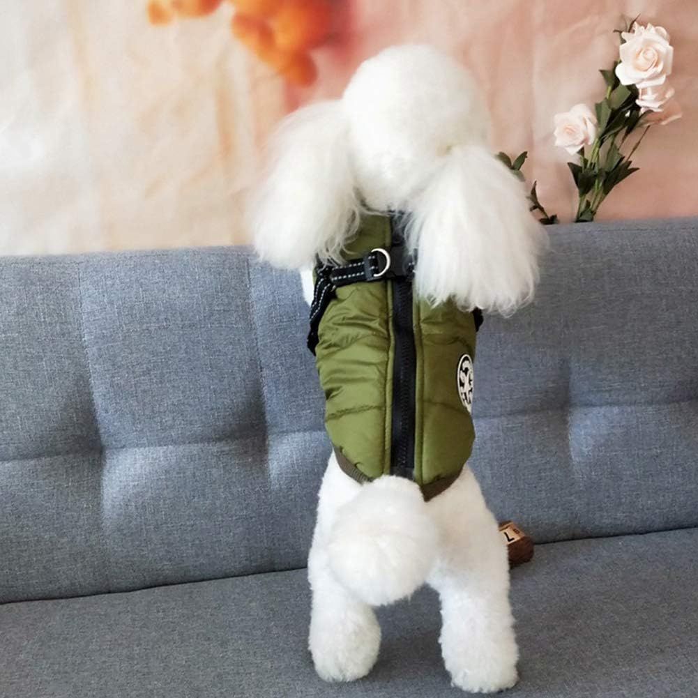 Army Green Winter Waterproof Dog Jacket with Harness, Comfortable Padded Puffer Vest for Small and Medium Breeds, Size M with Reflective Trim - Image 3