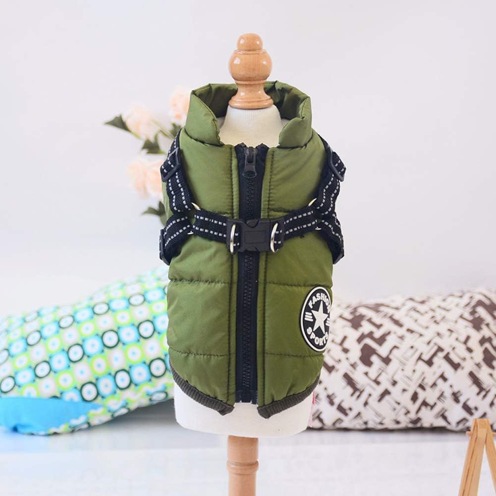 Army Green Winter Waterproof Dog Jacket with Harness, Comfortable Padded Puffer Vest for Small and Medium Breeds, Size M with Reflective Trim - Image 4