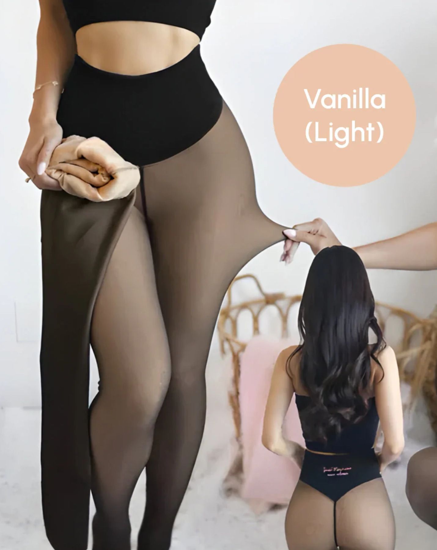 Seamless Vanilla Lined Warm Tights as Pants, Plus Size M/L with Flat Seam Crotch, Breathable Thermal Leggings for Cold Weather Under Dresses or Solo Wear - Image 1
