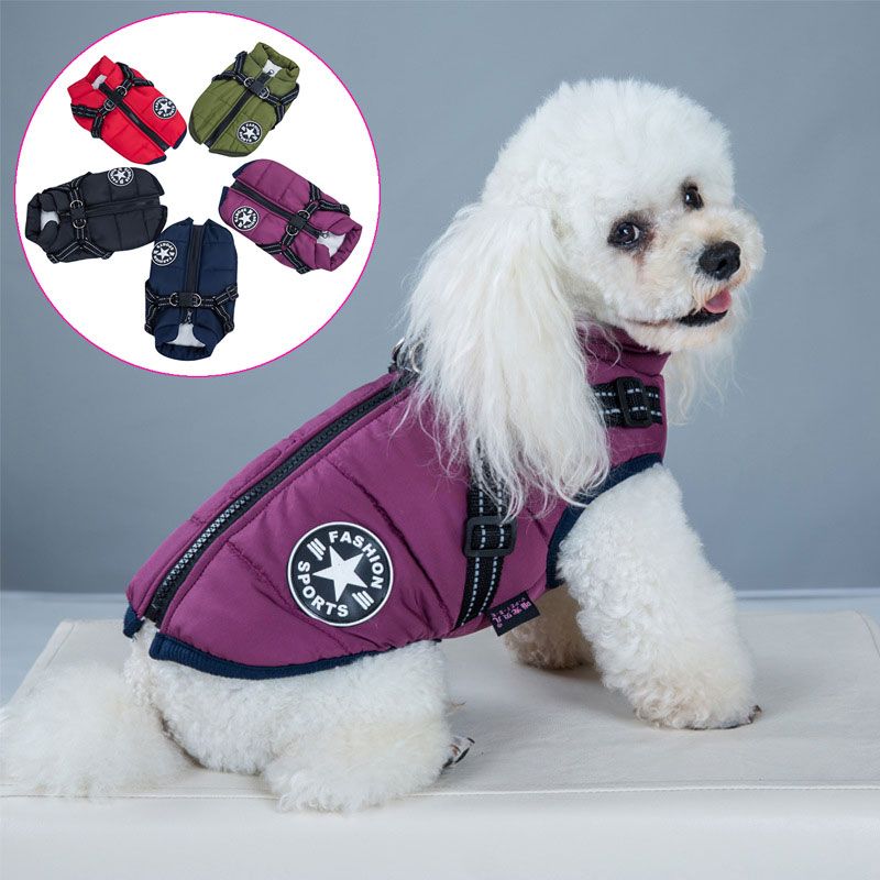 Army Green Winter Waterproof Dog Jacket with Built-in Harness, Warm Padded Cotton Vest for Small and Medium Breeds, Size S with Reflective Safety Strips - Image 2