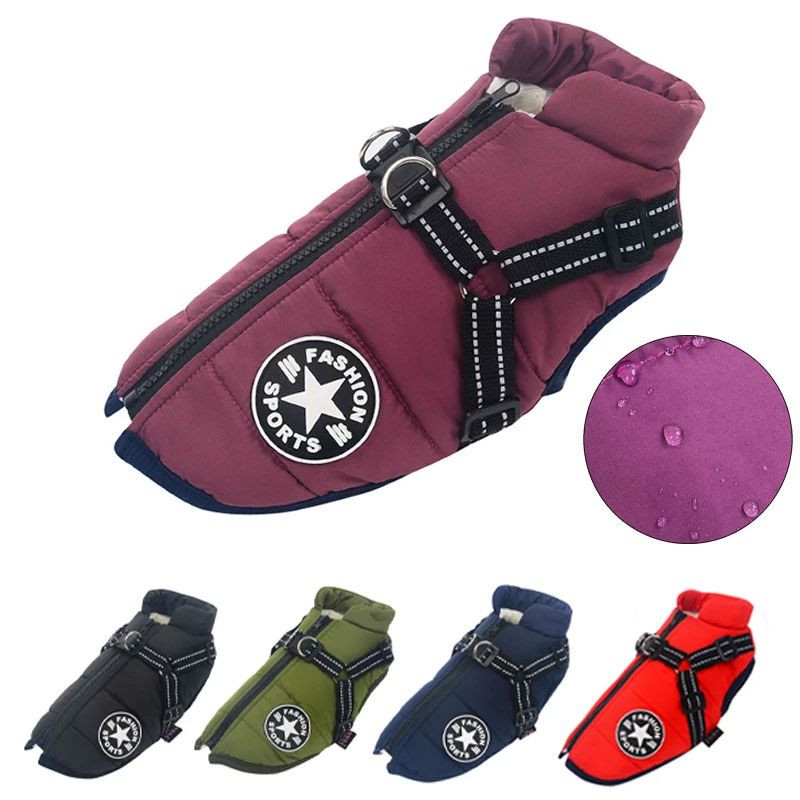 Army Green Winter Waterproof Dog Jacket with Built-in Harness, Warm Padded Cotton Vest for Small and Medium Breeds, Size S with Reflective Safety Strips - Image 3