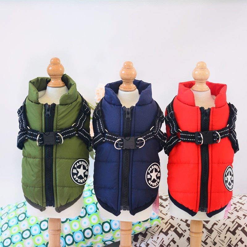 Army Green Winter Waterproof Dog Jacket with Built-in Harness, Warm Padded Cotton Vest for Small and Medium Breeds, Size S with Reflective Safety Strips - Image 7
