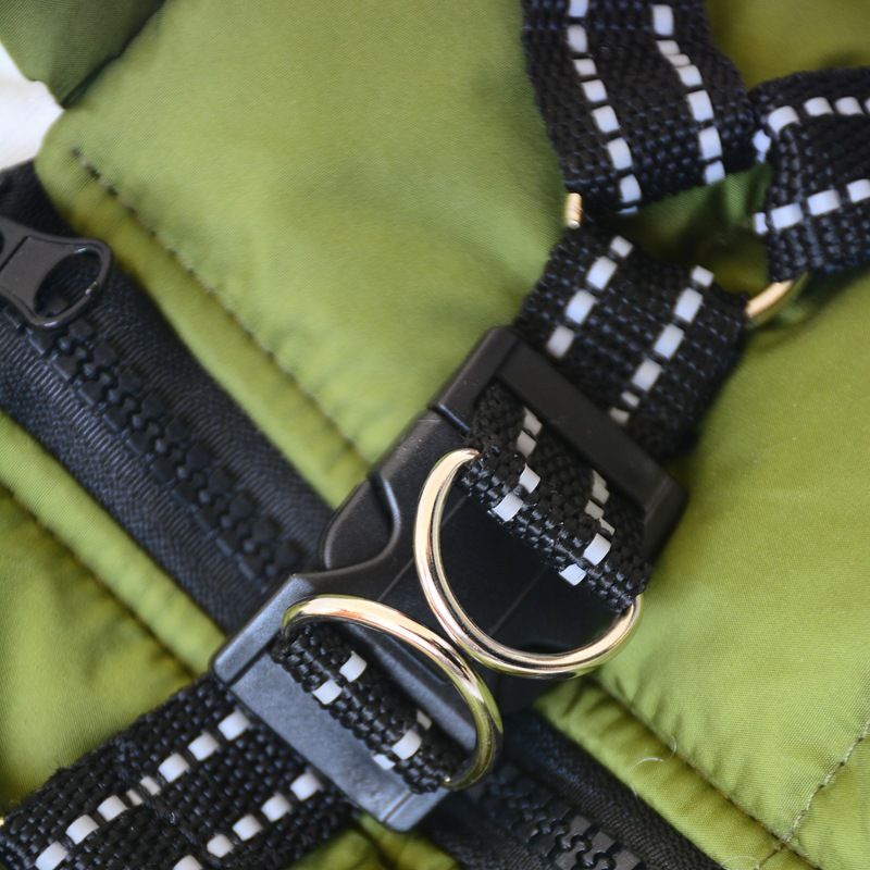 Army Green Winter Waterproof Dog Jacket with Built-in Harness, Warm Padded Cotton Vest for Small and Medium Breeds, Size S with Reflective Safety Strips - Image 8