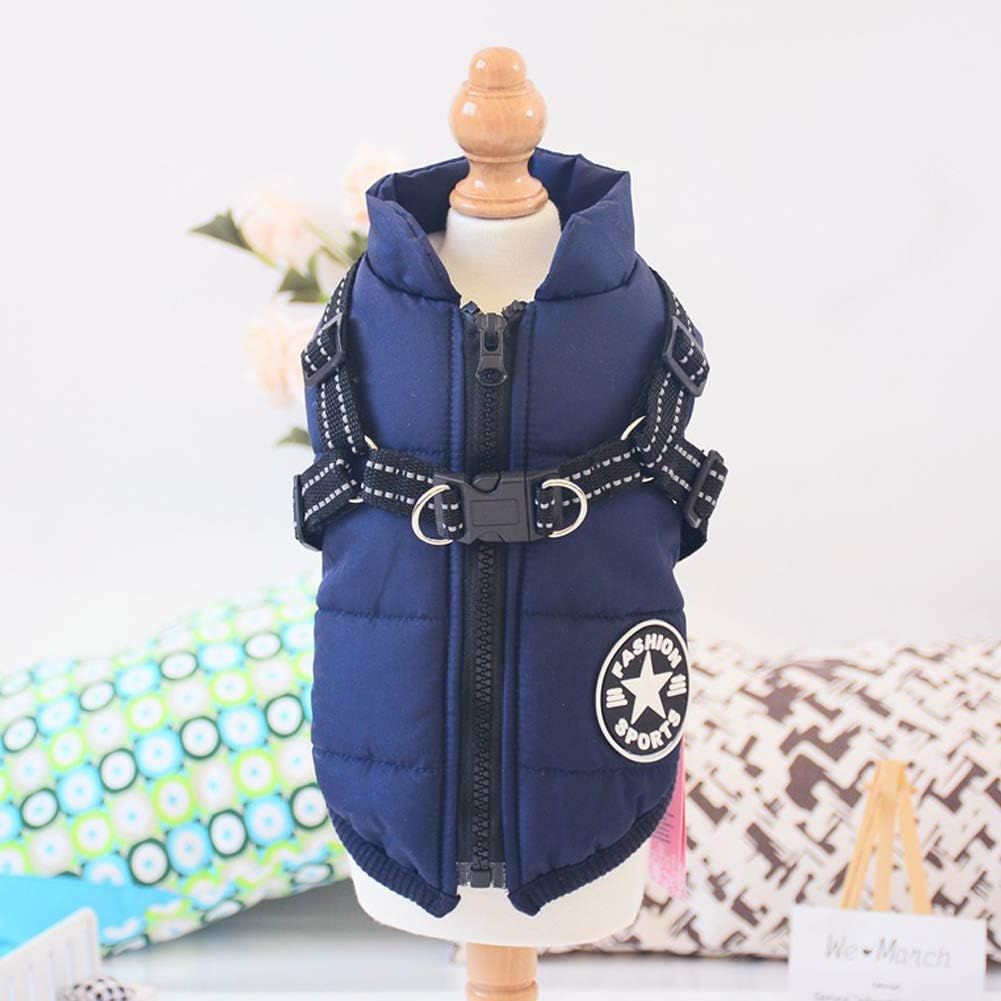 Navy Blue Winter Waterproof Dog Jacket with Integrated Harness, Windproof Warm Coat with Reflective Trim, Size XL for Large Dogs with Adjustable Collar - Image 3