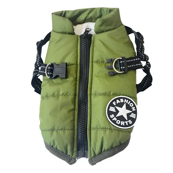 Green Waterproof Winter Dog Jacket with Built-in Harness, Windproof Warm Coat with Reflective Strips and Elastic Belly Band, Size XL for Large Dogs - Image 2