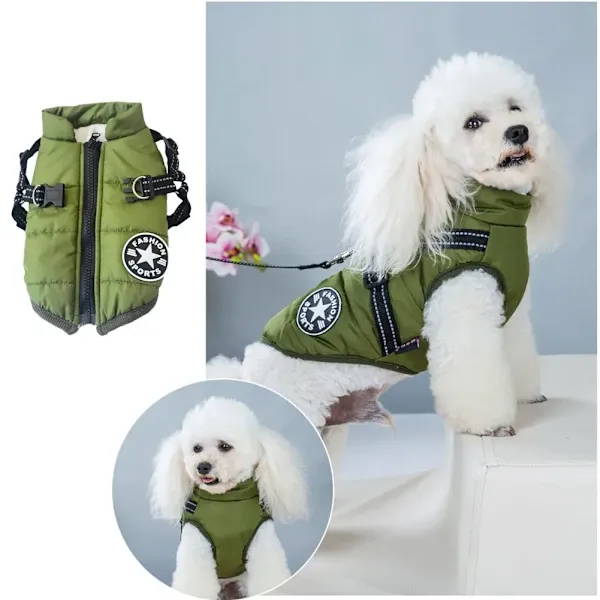 Green Waterproof Winter Dog Jacket with Built-in Harness, Windproof Warm Coat with Reflective Strips and Elastic Belly Band, Size XL for Large Dogs - Image 4
