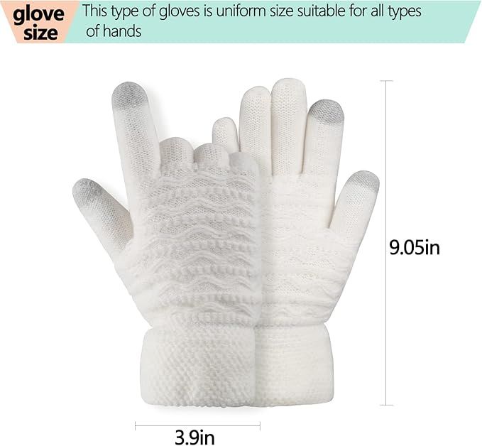 White Thermal Knitted Wool Touchscreen Mittens for Women with Fleece Lining, Thumb and Index Finger Compatibility for Smartphone and Tablet Use in Winter - Image 5