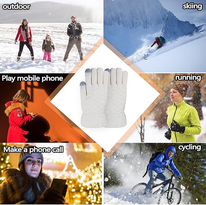 White Thermal Knitted Wool Touchscreen Mittens for Women with Fleece Lining, Thumb and Index Finger Compatibility for Smartphone and Tablet Use in Winter - Image 6