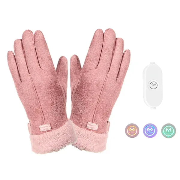 USB Rechargeable Heated Gloves for Women with 3-Level Temperature Control, Touchscreen Compatible Soft Suede with Coral Fleece Lining, Requires Power Bank - Image 1