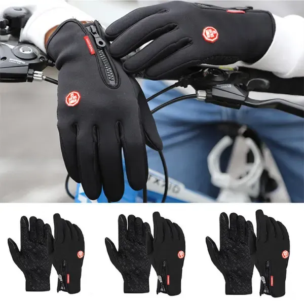 Black Winter Windproof Waterproof Thermal Touch Gloves for Men and Women, Anti-Slip Rubber Palm, Zipper Closure for Easy Wear, Size L for Outdoor Sports - Image 1