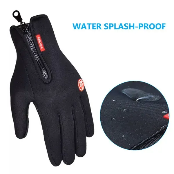 Black Winter Windproof Waterproof Thermal Touch Gloves for Men and Women, Anti-Slip Rubber Palm, Zipper Closure for Easy Wear, Size L for Outdoor Sports - Image 2