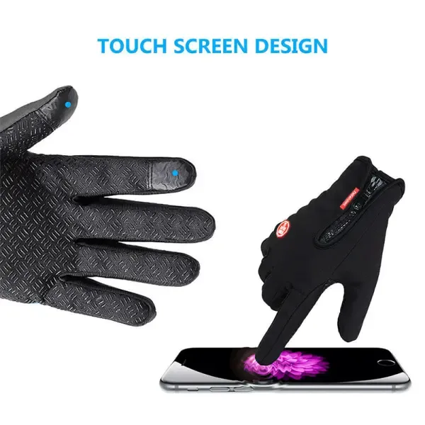 Black Winter Windproof Waterproof Thermal Touch Gloves for Men and Women, Anti-Slip Rubber Palm, Zipper Closure for Easy Wear, Size L for Outdoor Sports - Image 3