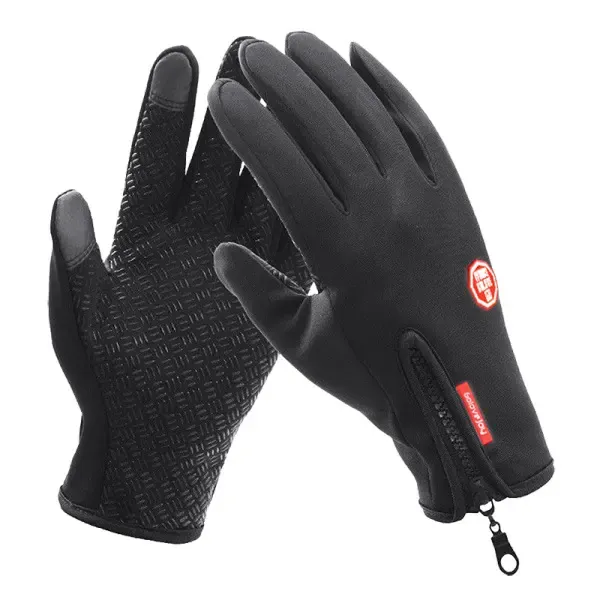 Black Winter Windproof Waterproof Thermal Touch Gloves for Men and Women, Anti-Slip Rubber Palm, Zipper Closure for Easy Wear, Size L for Outdoor Sports - Image 4