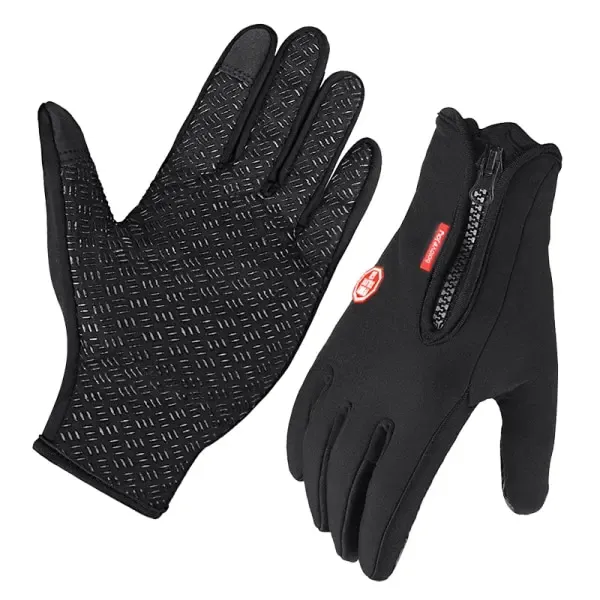 Black Winter Windproof Waterproof Thermal Touch Gloves for Men and Women, Anti-Slip Rubber Palm, Zipper Closure for Easy Wear, Size L for Outdoor Sports - Image 5