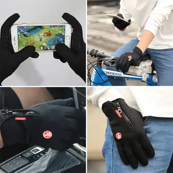 Black Winter Windproof Waterproof Thermal Touch Gloves for Men and Women, Anti-Slip Rubber Palm, Zipper Closure for Easy Wear, Size L for Outdoor Sports - Image 6