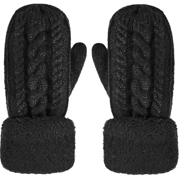 Thick Fleece Lined Warm Knitted Mittens for Women, Super Soft Thermal Winter Hand Warmers with Stretchy Elastic Wrist, One Size for Most Hand Shapes - Image 1