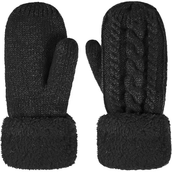 Thick Fleece Lined Warm Knitted Mittens for Women, Super Soft Thermal Winter Hand Warmers with Stretchy Elastic Wrist, One Size for Most Hand Shapes - Image 2