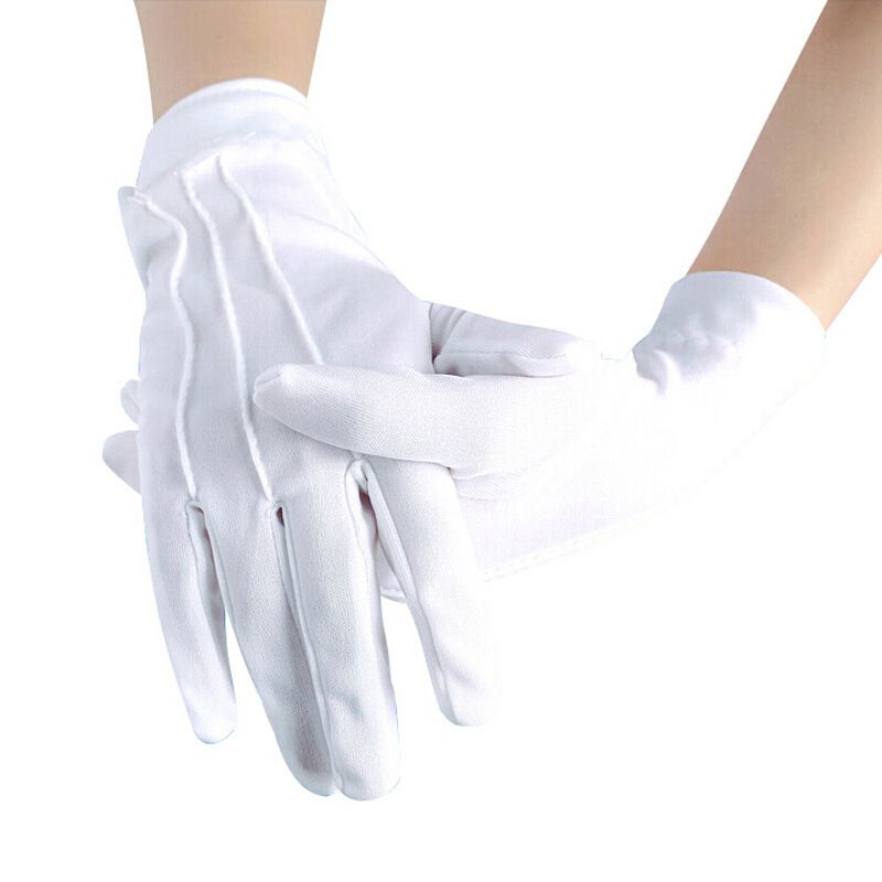 White Adult One Size Fingerless Gloves with Snap Button Closure and Embroidered Seams, Perfect for Christmas Saint Nicholas Carnival Halloween Costume Parties - Image 2