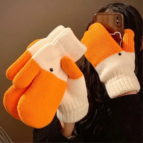 Yellow Winter Goose Design Fleece Lined Knitted Thermal Gloves, Cute Playful Pattern with Vibrant Color, Fun Warm Gift for Cycling Skiing and Everyday Use - Image 2