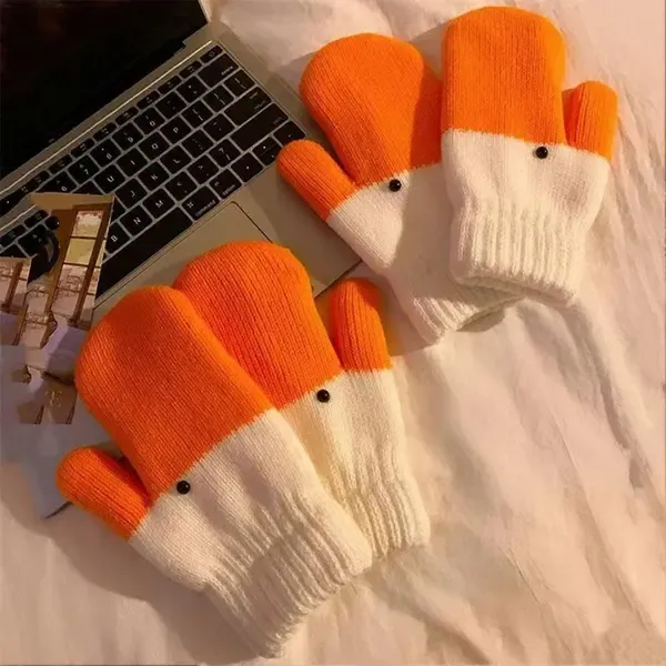 Yellow Winter Goose Design Fleece Lined Knitted Thermal Gloves, Cute Playful Pattern with Vibrant Color, Fun Warm Gift for Cycling Skiing and Everyday Use - Image 3