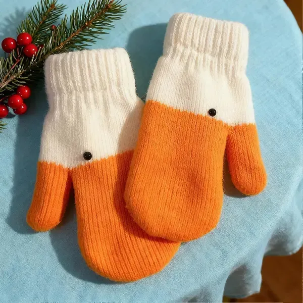 Yellow Winter Goose Design Fleece Lined Knitted Thermal Gloves, Cute Playful Pattern with Vibrant Color, Fun Warm Gift for Cycling Skiing and Everyday Use - Image 4