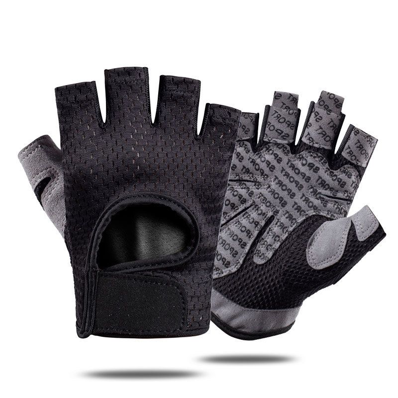 Black Half Finger Fitness Training Gloves for Men and Women, Breathable Mesh Back with Non-Slip Microfiber Palm, Wrist Protection Size XL for Gym and Cycling - Image 1