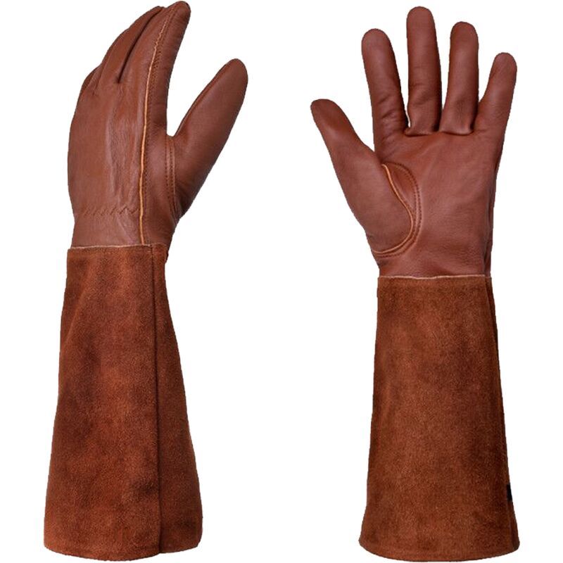 Long Thorn-Resistant Gardening Gloves for Women, Rose Pruning and Cactus Handling Protective Arm Covers, Thick Cowhide Leather with Cotton Lining - Image 1