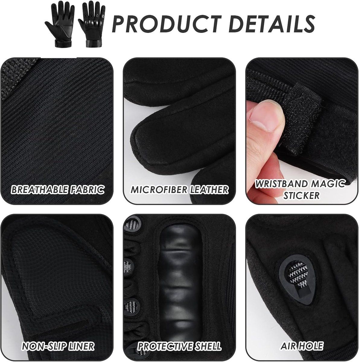 Black Men's Motorcycle Tactical Gloves with Knuckle Protection, Breathable Mesh Vents, Non-Slip Silicone Palm, Touchscreen Fingertips for Riding and Training - Image 4