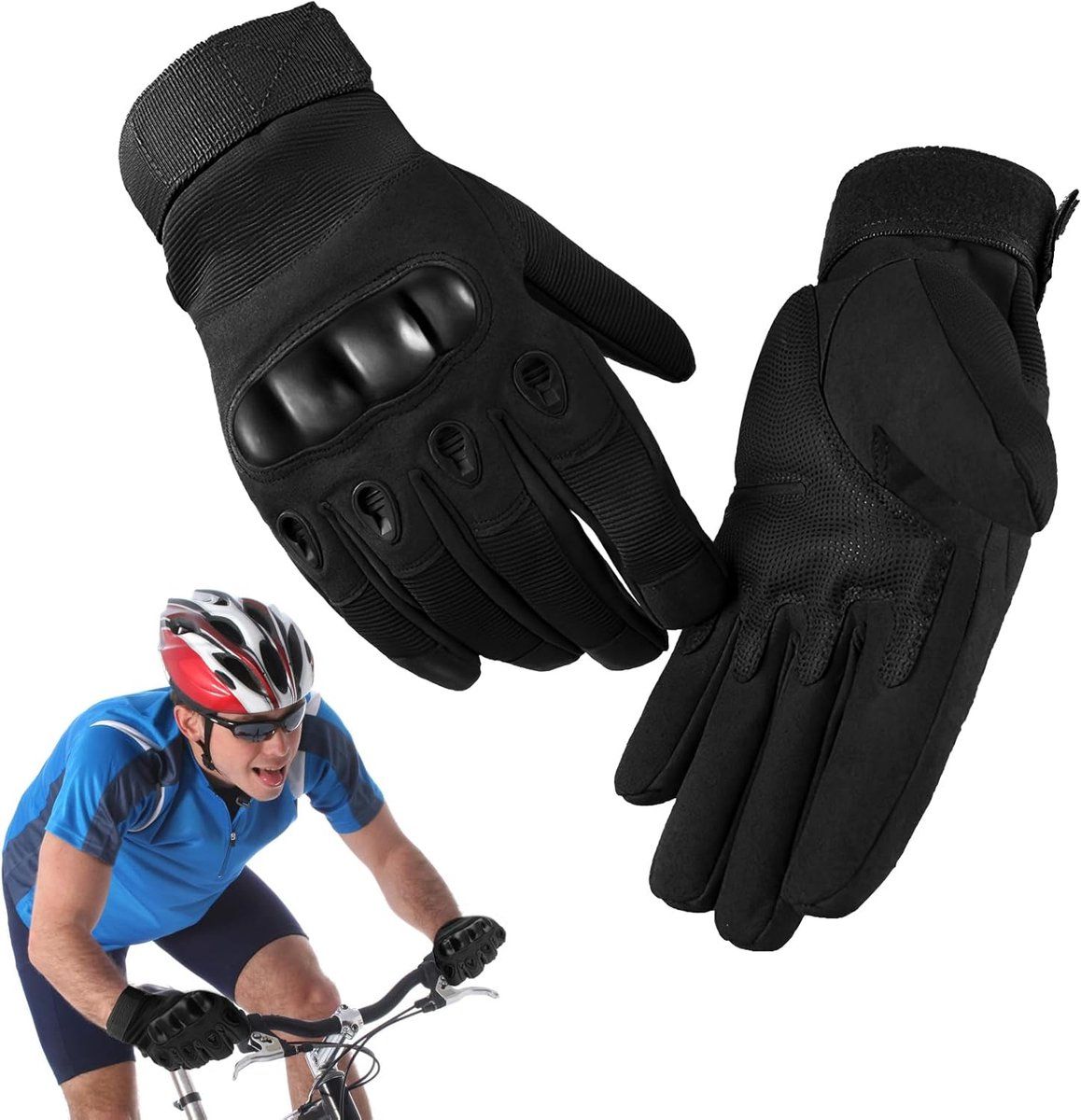Black Men's Motorcycle Tactical Gloves with Knuckle Protection, Breathable Mesh Vents, Non-Slip Silicone Palm, Touchscreen Fingertips for Riding and Training - Image 6