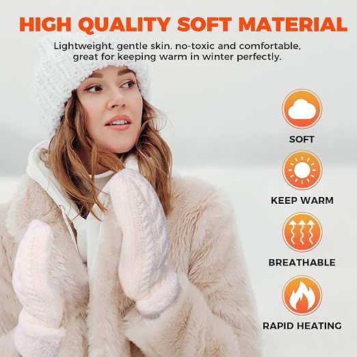 Black Thick Fleece Lined Insulated Mittens for Women, Crochet Knit Design with Inner Fleece Lining, Button Fastening Stretchy Fit for Cold Weather - Image 3