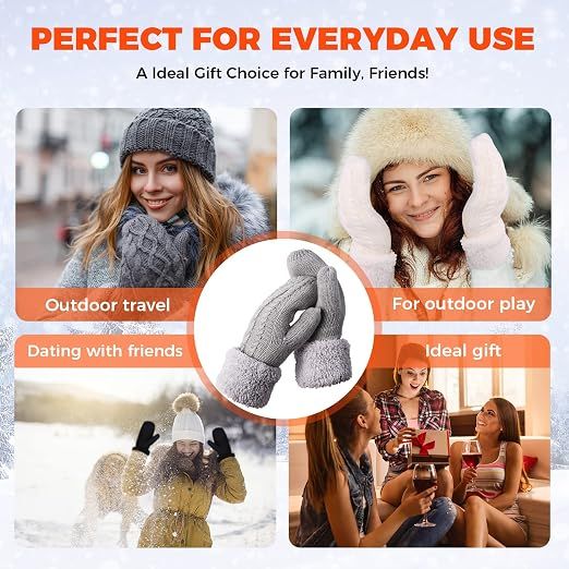 Black Thick Fleece Lined Insulated Mittens for Women, Crochet Knit Design with Inner Fleece Lining, Button Fastening Stretchy Fit for Cold Weather - Image 4
