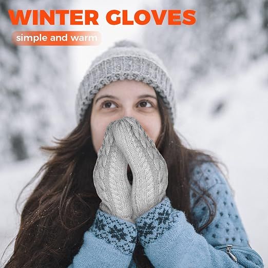 Black Thick Fleece Lined Insulated Mittens for Women, Crochet Knit Design with Inner Fleece Lining, Button Fastening Stretchy Fit for Cold Weather - Image 5