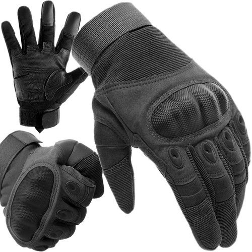 Black Tactical Military Gloves with Touchscreen Compatibility, Reinforced Nylon Construction with Non-Slip Panels and Adjustable Velcro Cuffs Size L - Image 1